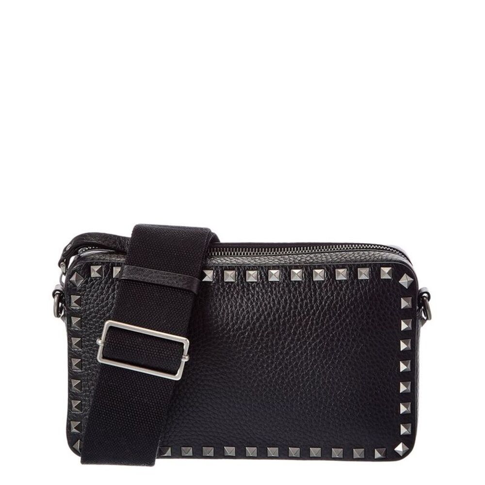 Valentino Rockstud Grainy Leather Crossbody, Black
